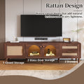 Dark Brown Tv Stand For Tvs Up To 80 Entertainment Center With App Controlled Led Lights Pe Rattan Doors Media Cabinet
