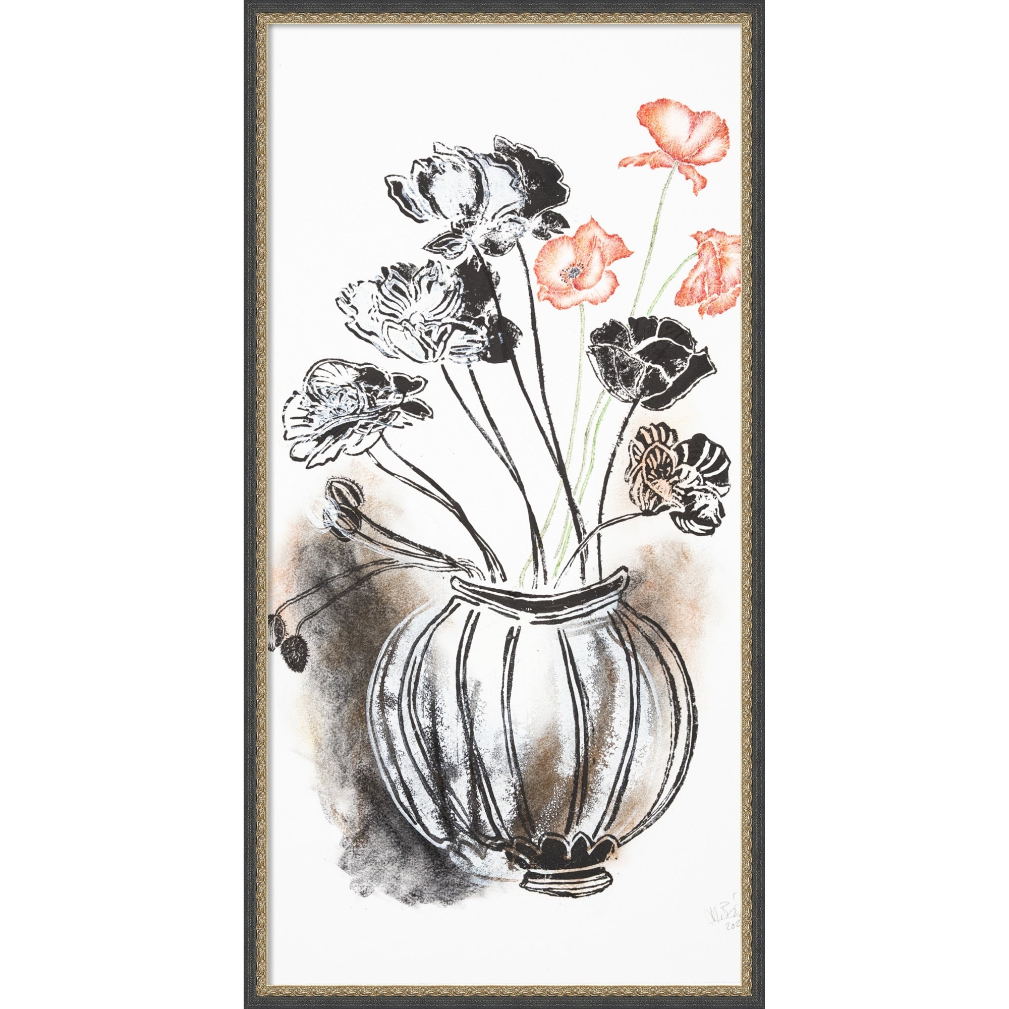 Dark Flowers By Mette Rix Framed Mounted Canvas Wall Art Print