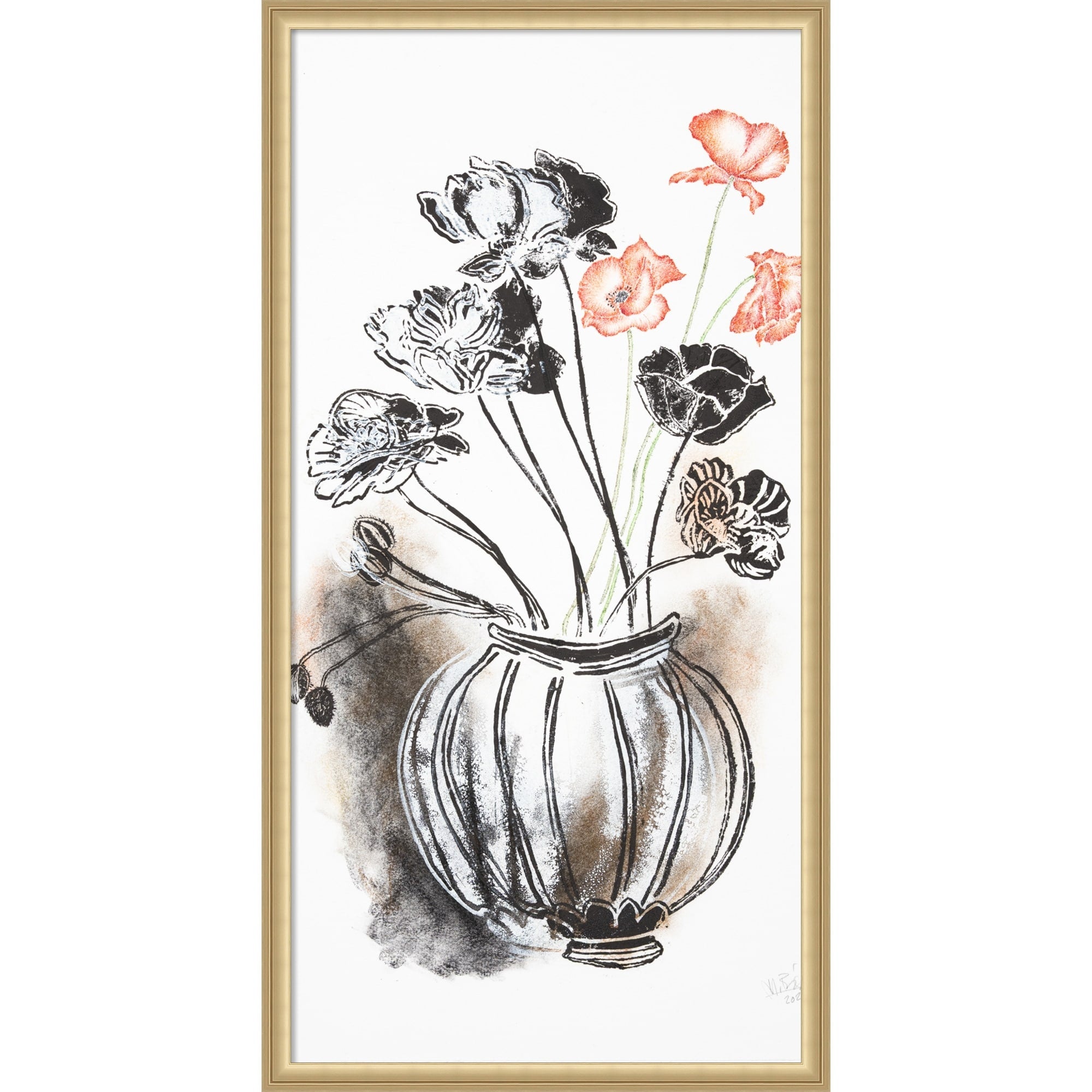 Dark Flowers By Mette Rix Framed Mounted Canvas Wall Art Print