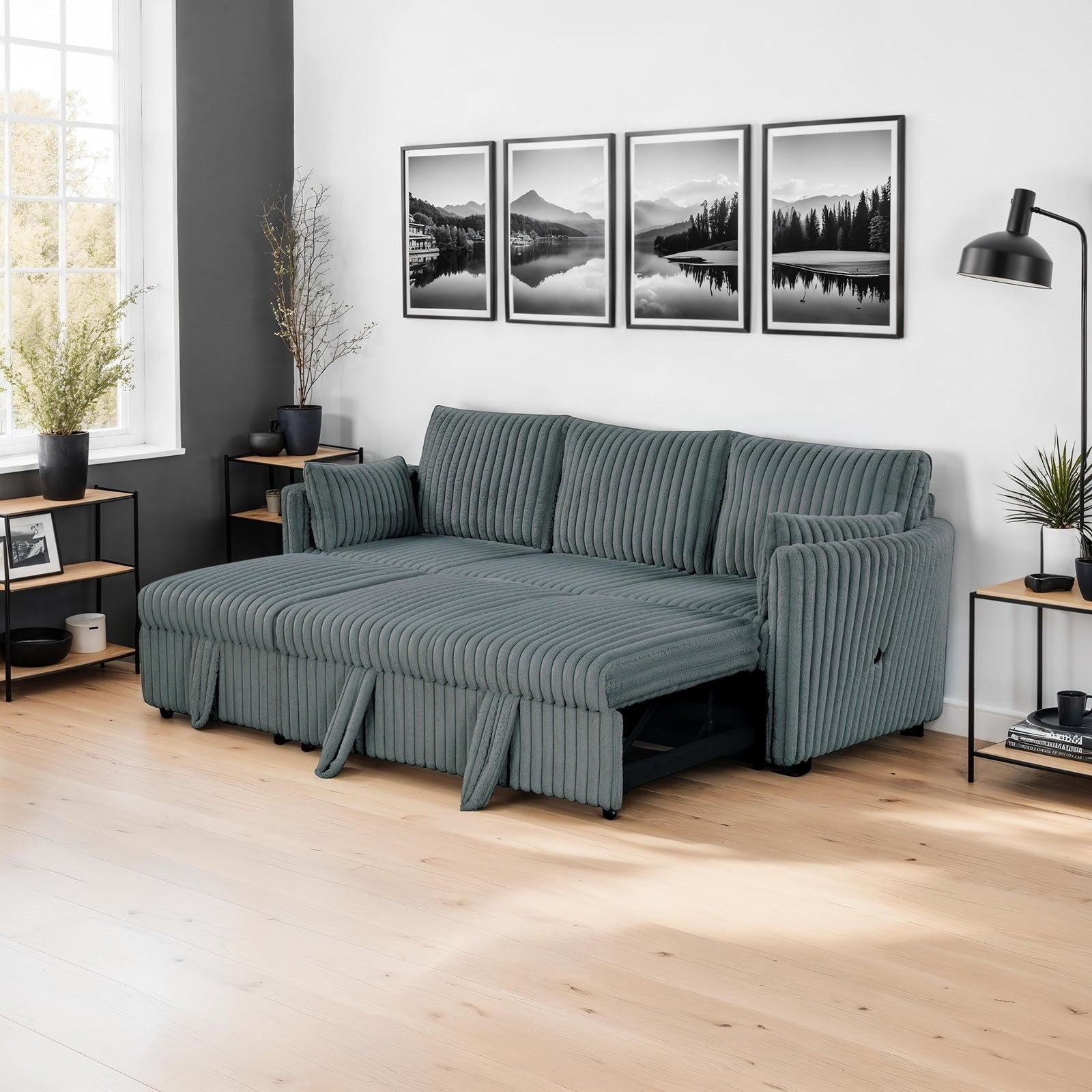 Dark Gray Finish Modern Curved Arm Sofa Usb Ports 1Pc W Pull Out
