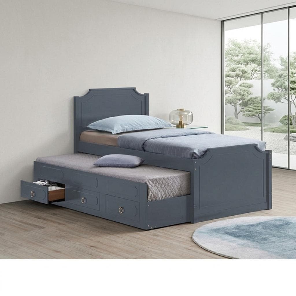 Dark Gray Mission Style Wooden Captain Bed With Trundle Bed Twin Twin