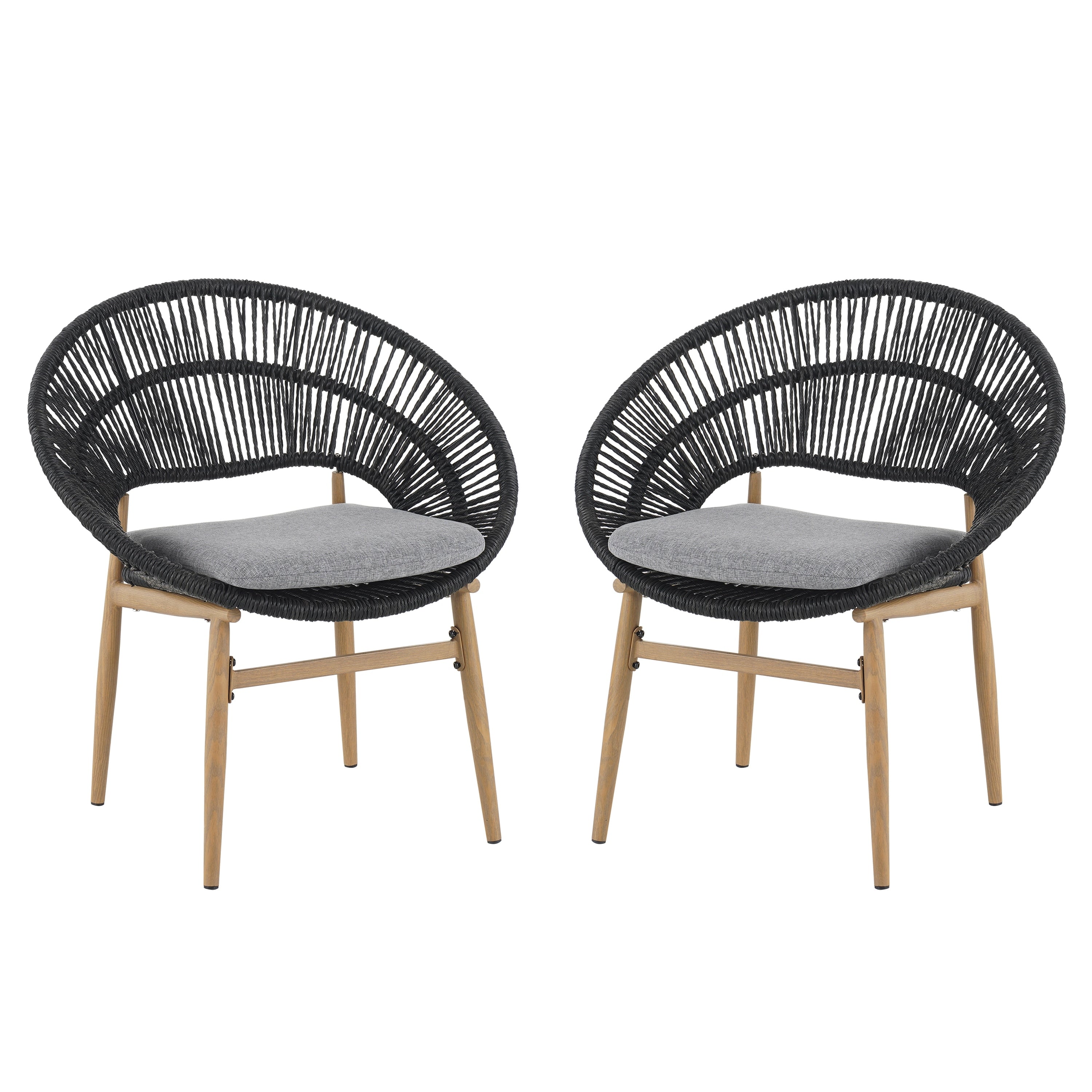 Dark Gray Teak Wicker Dining Chairs Set Of 2 Patio Armchairs Leisure Chair Coffee Chair Reception Chair Side Chair