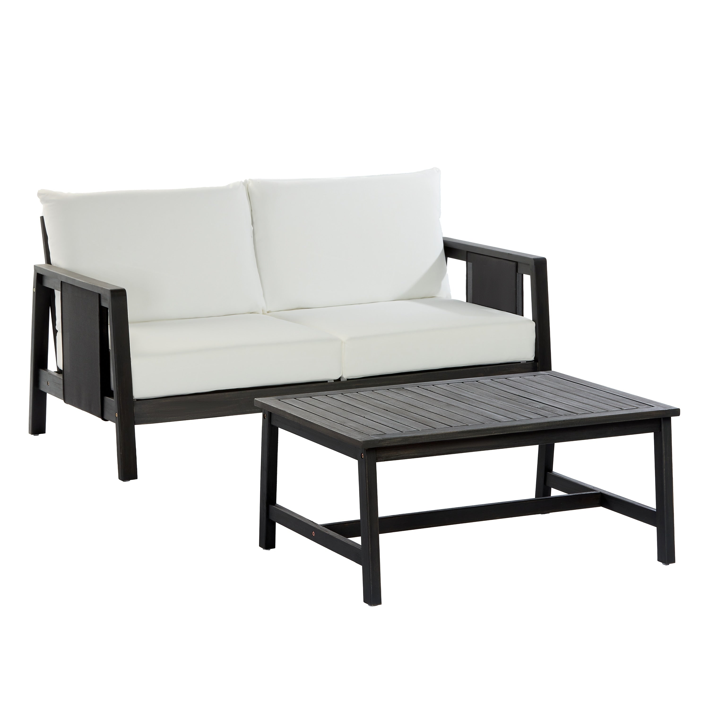 Dark Grey Patio Sofa Set With Padded Cushions Outdoor Conversation Set With Loveseat Coffee Table