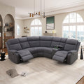 Dark Grey Stripe Fabric Living Room Recliner Intelligent 3 Piece Sofa Set