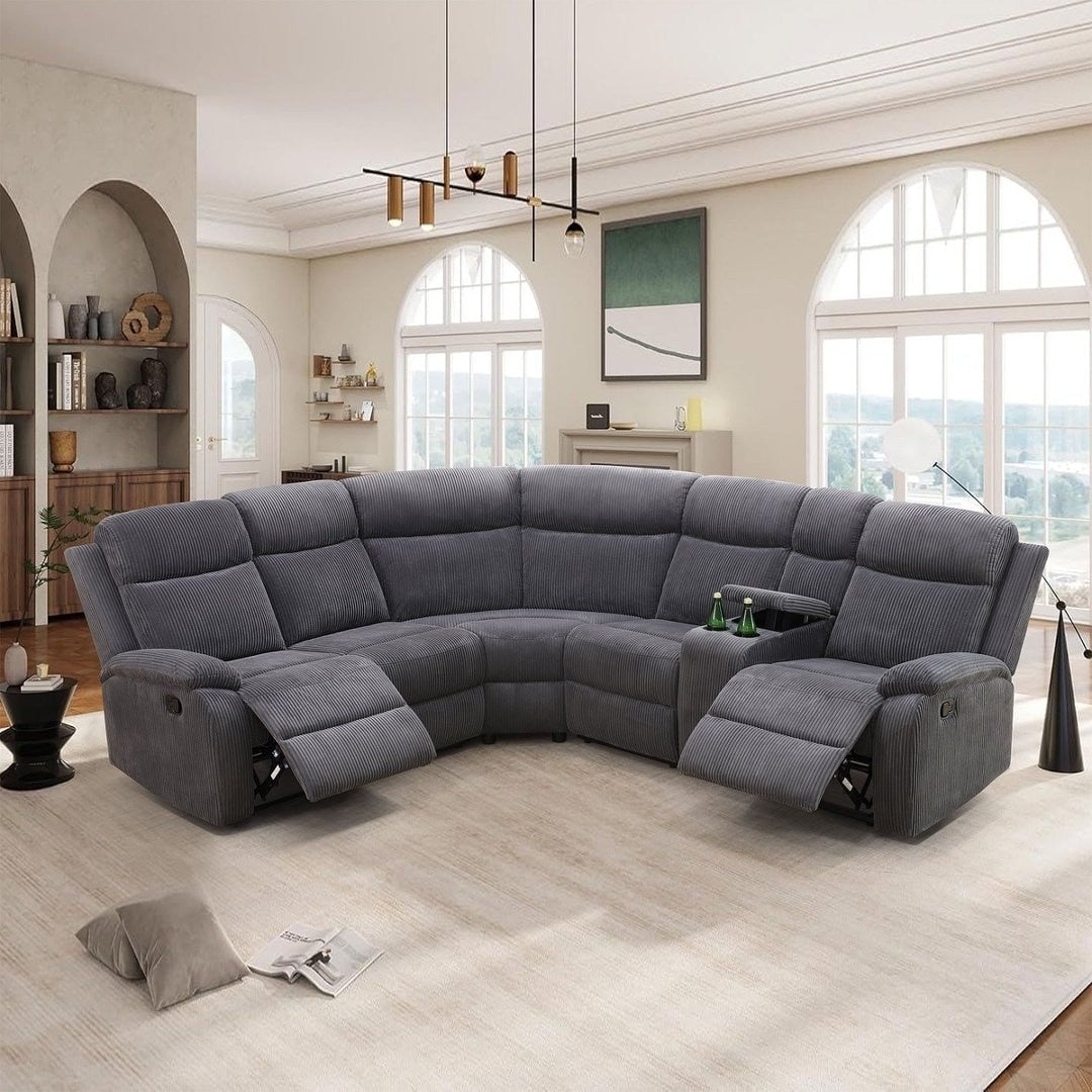 Dark Grey Stripe Fabric Living Room Recliner Intelligent 3 Piece Sofa Set