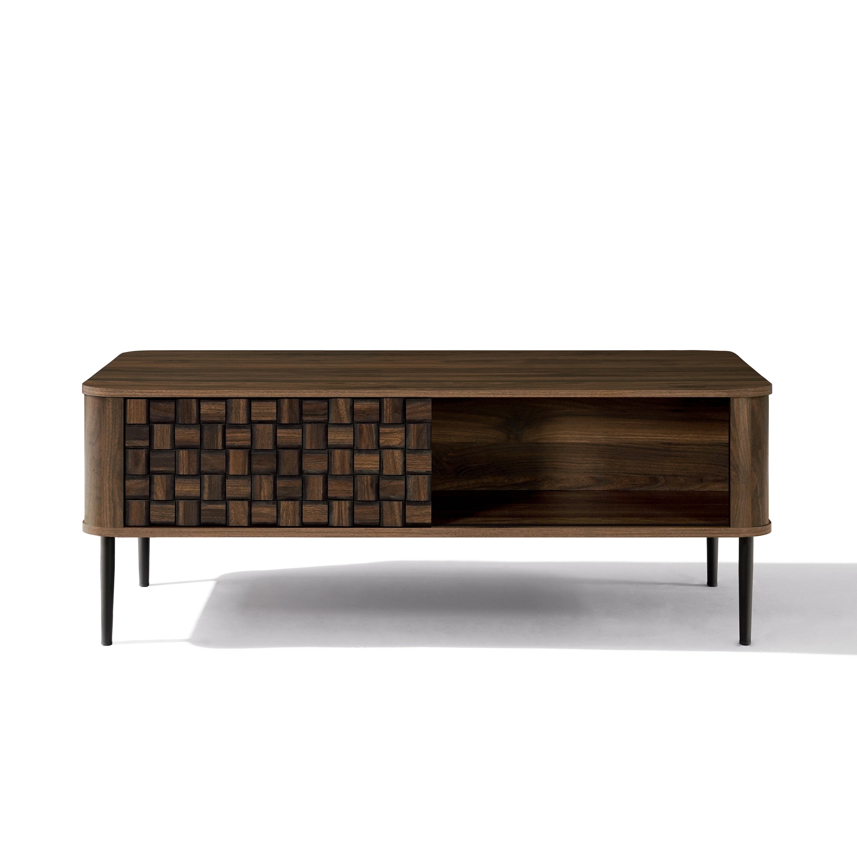 Dark Oak With Basket Weave Design Manufactured Wood 1 Sliding Door Coffee Table 18.3 H X 47.2 W X 23.6 D