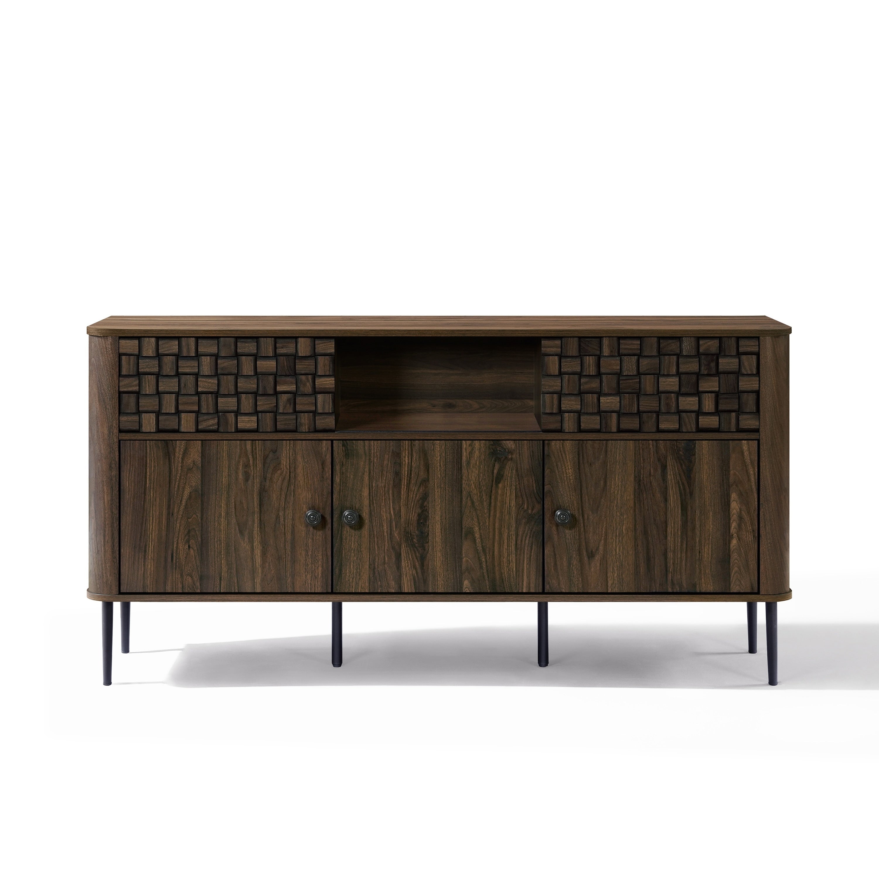 Dark Oak With Basket Weave Design Manufactured Wood 2 Door Sideboard Cabinet 32.7 H X 63 W X 15.7 D