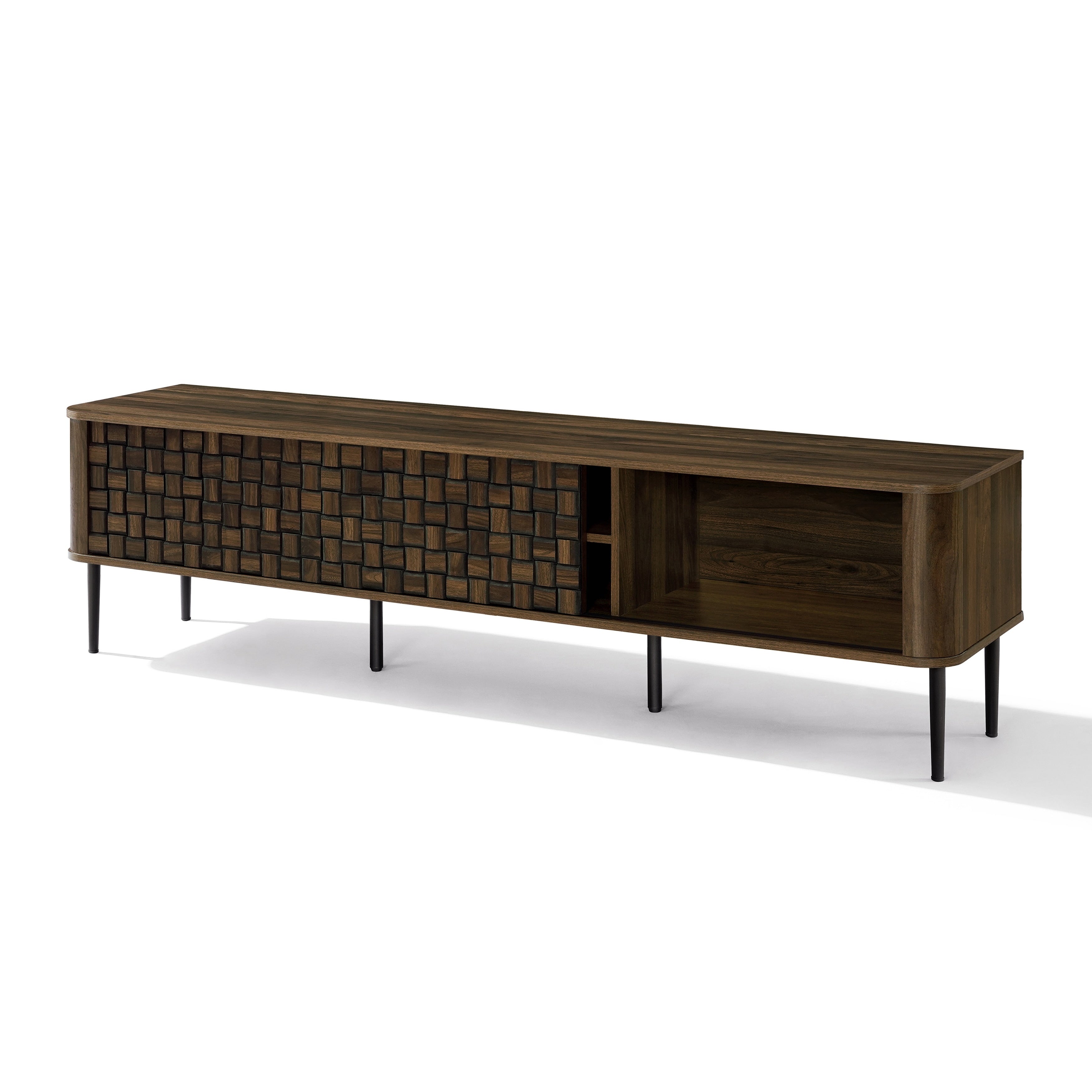 Dark Oak With Basket Weave Design Manufactured Wood 2 Door Tv Console Cabinet 19.7 H X 70.9 W X 15.7 D