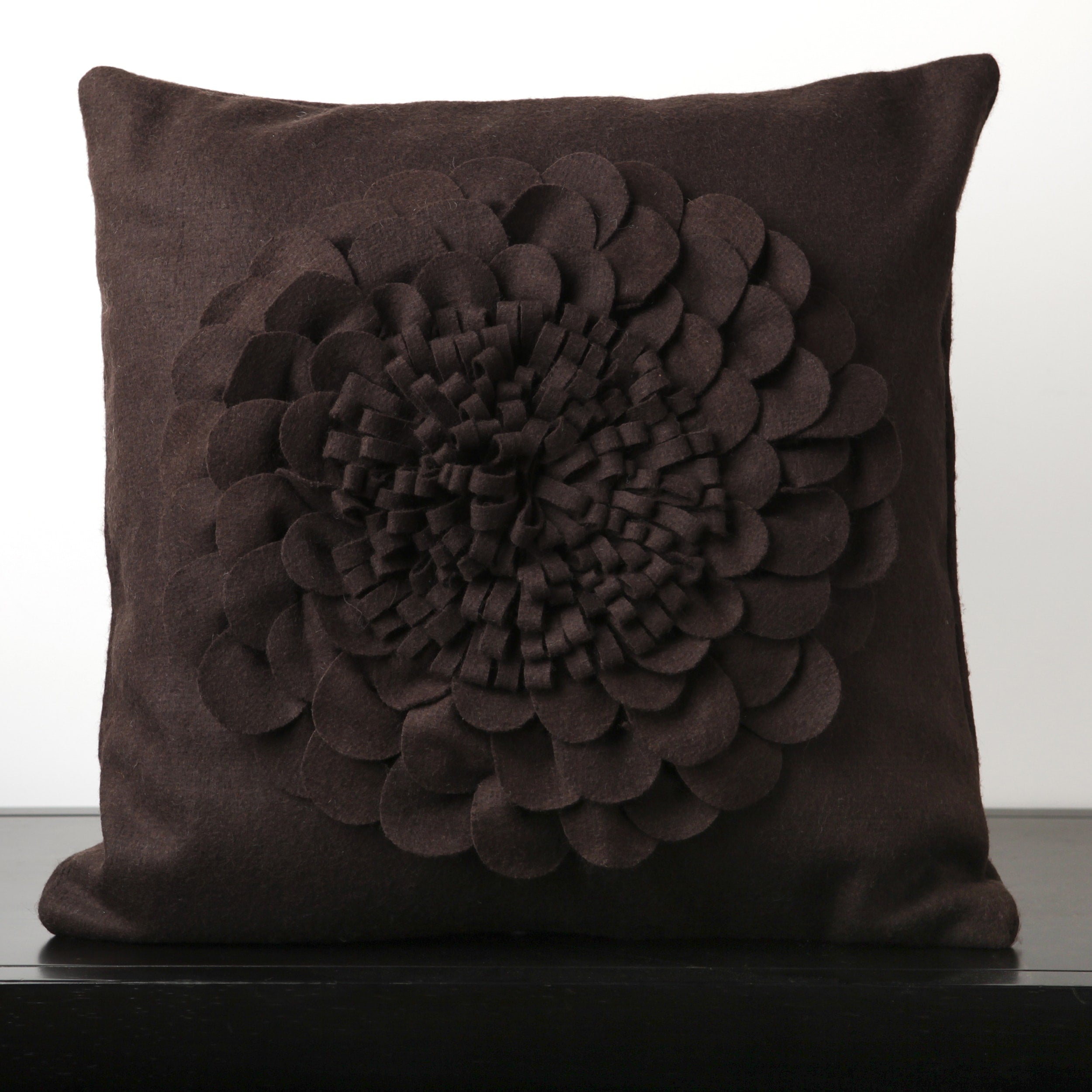 Dark Purple Feather Or Poly Filled Filled Floral Wool Decorative Throw Pillow