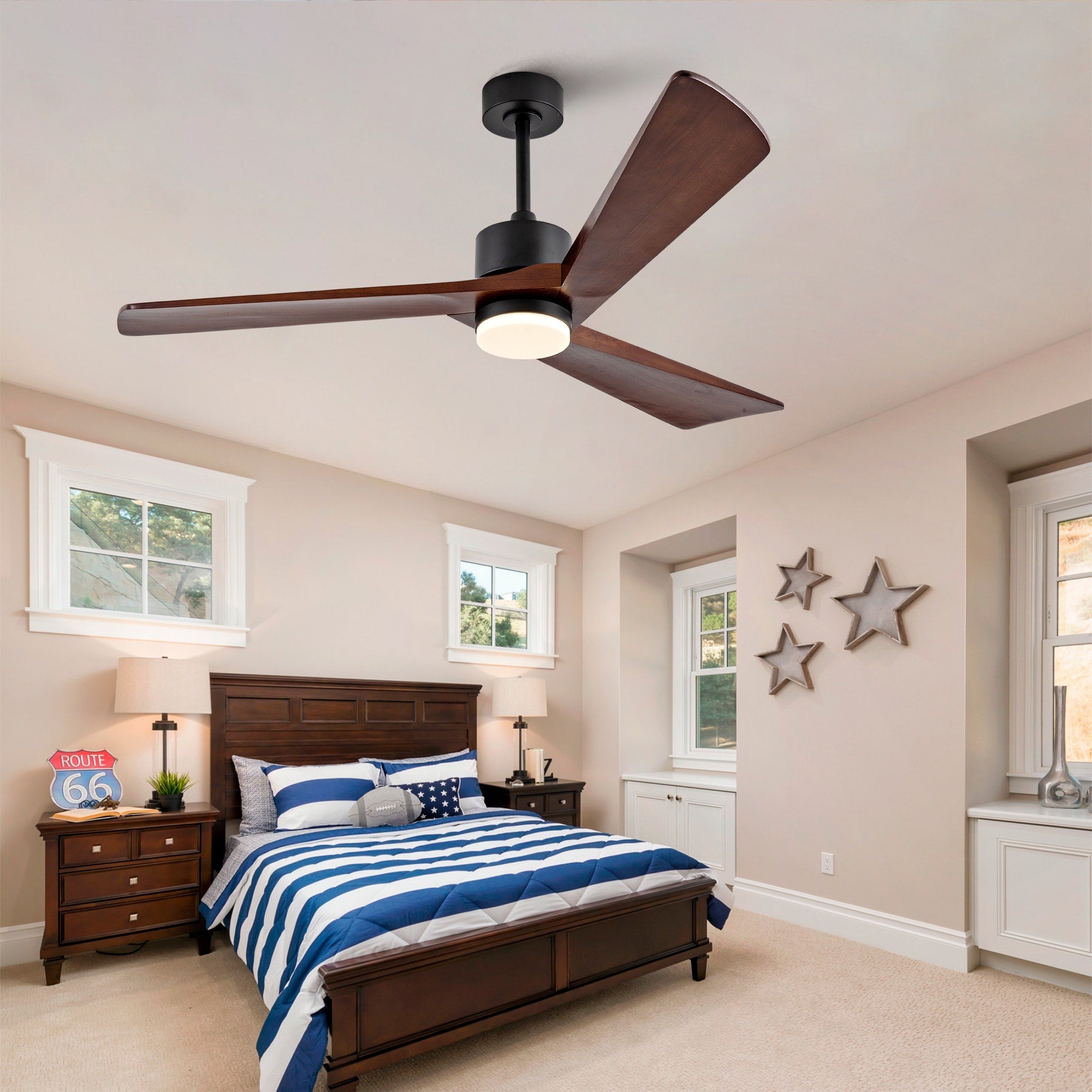 Dark Walnut Ceiling Fan With Dimmable Led Light And Remote