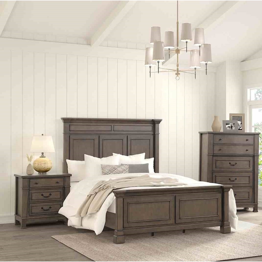 Dark Walnut Finish Bed Nightstand W Usb Ports Chest 3Pc Bedroom Set