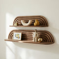 Dark Walnut Floating Wall Shelf Set 2 Rustic Solid Wood Shelves For Bedroom Bathroom Living Room Kitchen Storage 2Pc