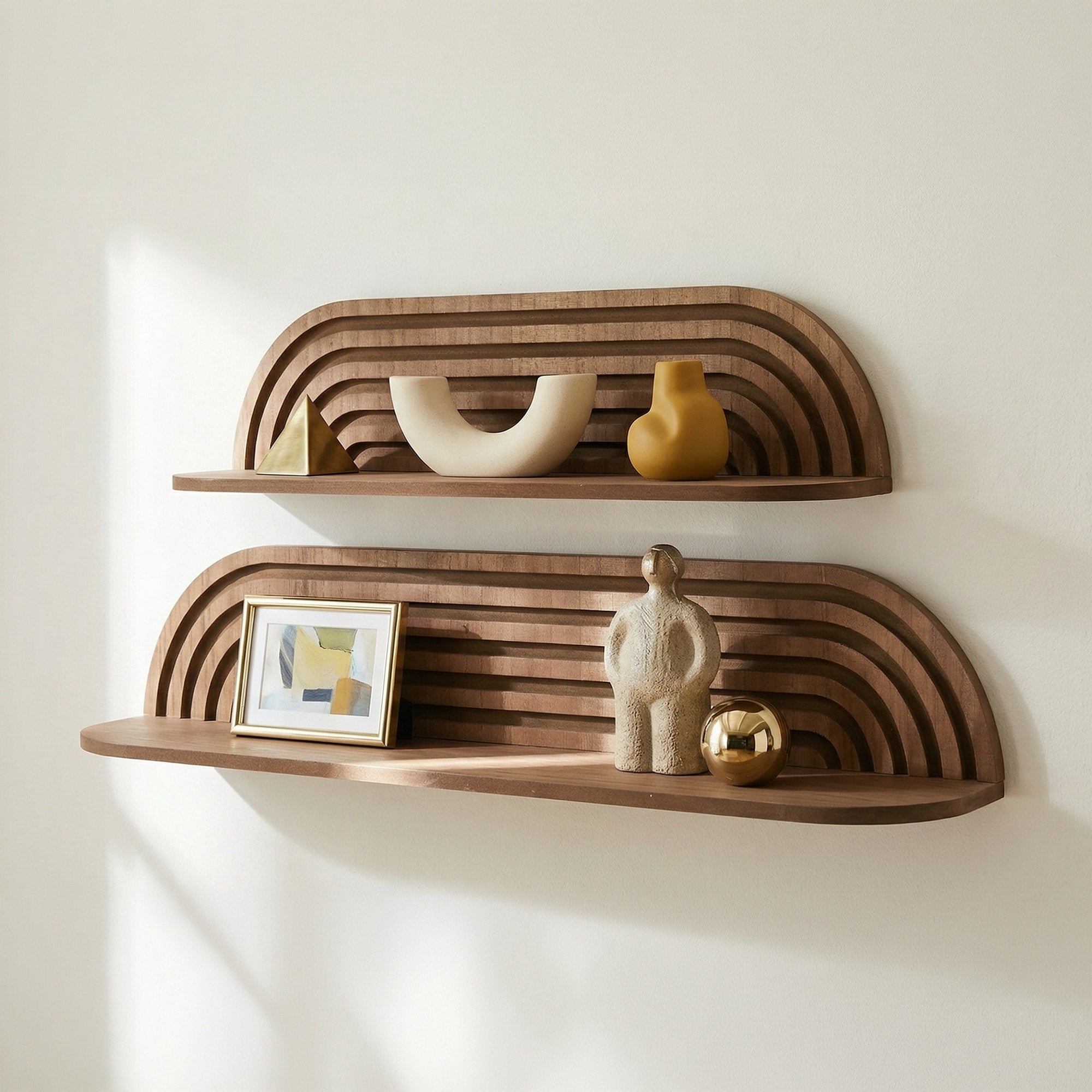Dark Walnut Floating Wall Shelf Set 2 Rustic Solid Wood Shelves For Bedroom Bathroom Living Room Kitchen Storage 2Pc