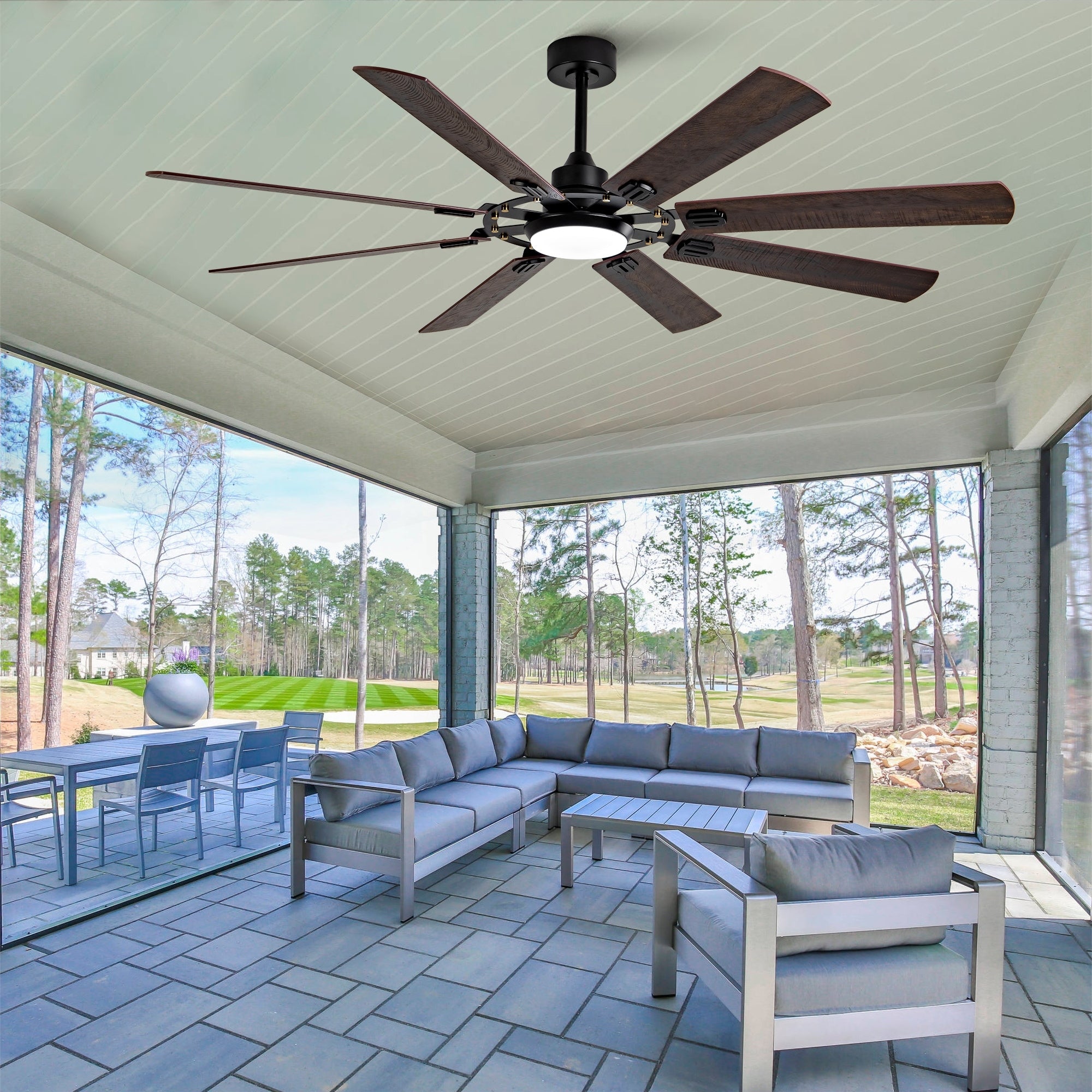 Dark Walnut Indoor Ceiling Fan With Dimmable Led Light