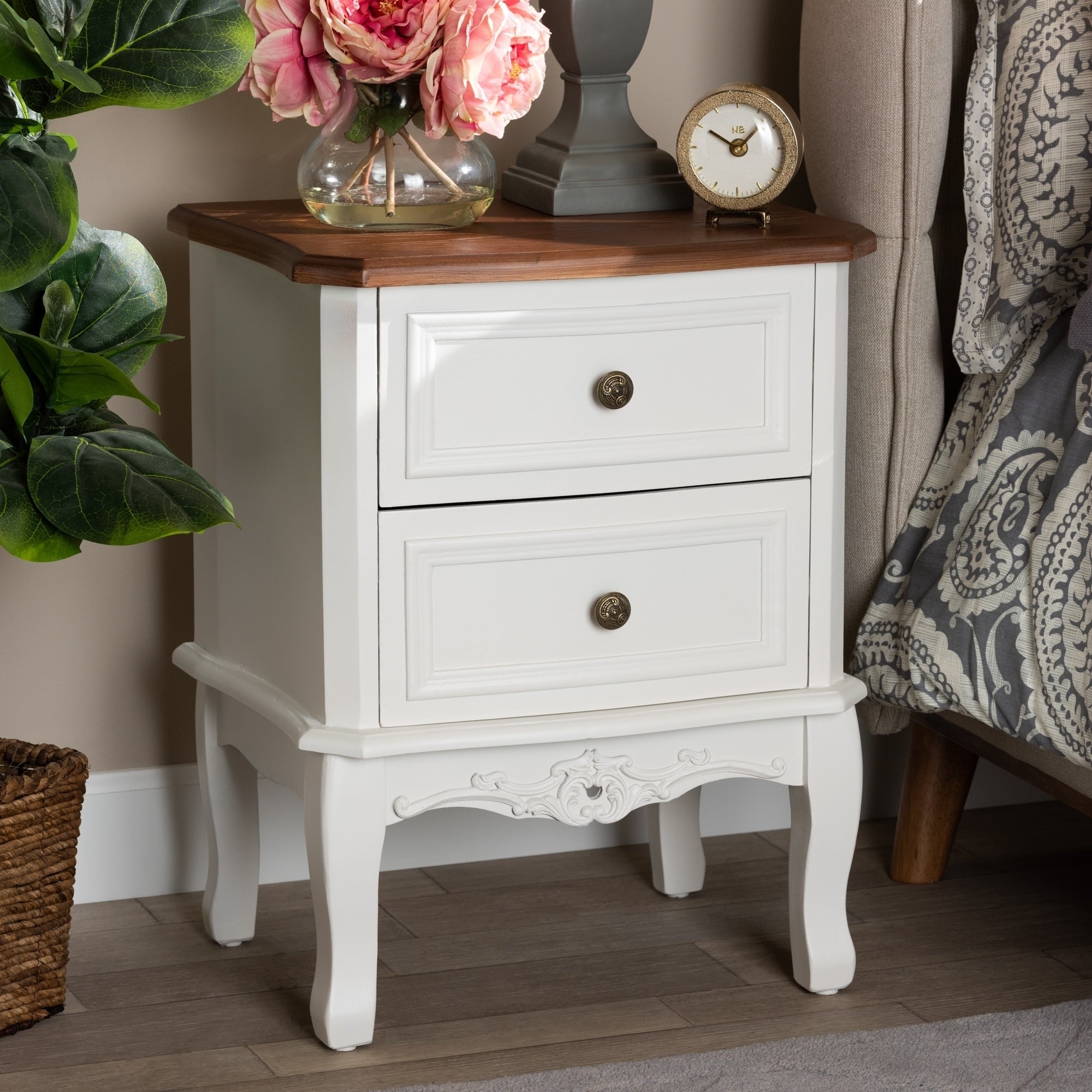 Gracewood Hollow Benjam Traditional French 2 Drawer Nightstand