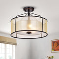 Warehouse Of Tiffany Darlix 3 Light Oil Rubbed Bronze Metal Glass Fabric Semi Flush Drum Light