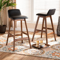 Darrin Black Faux Leather And Walnut Brown Wood 2 Pc Bar Stool Set