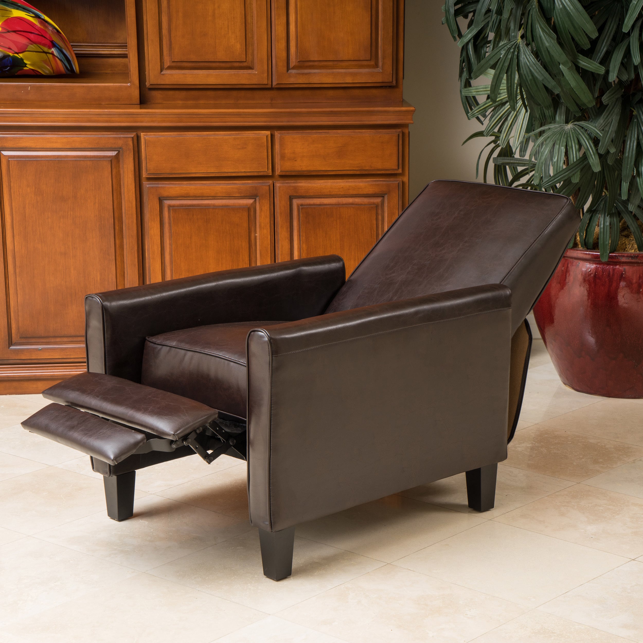 Darvis Black Bonded Leather Recliner Club Chair By Christopher Knight Home