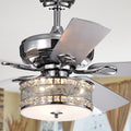 Davrin 5 Blade 52 Inch Chrome Ceiling Fan With 3 Light Crystal Drum Lamp Remote Control