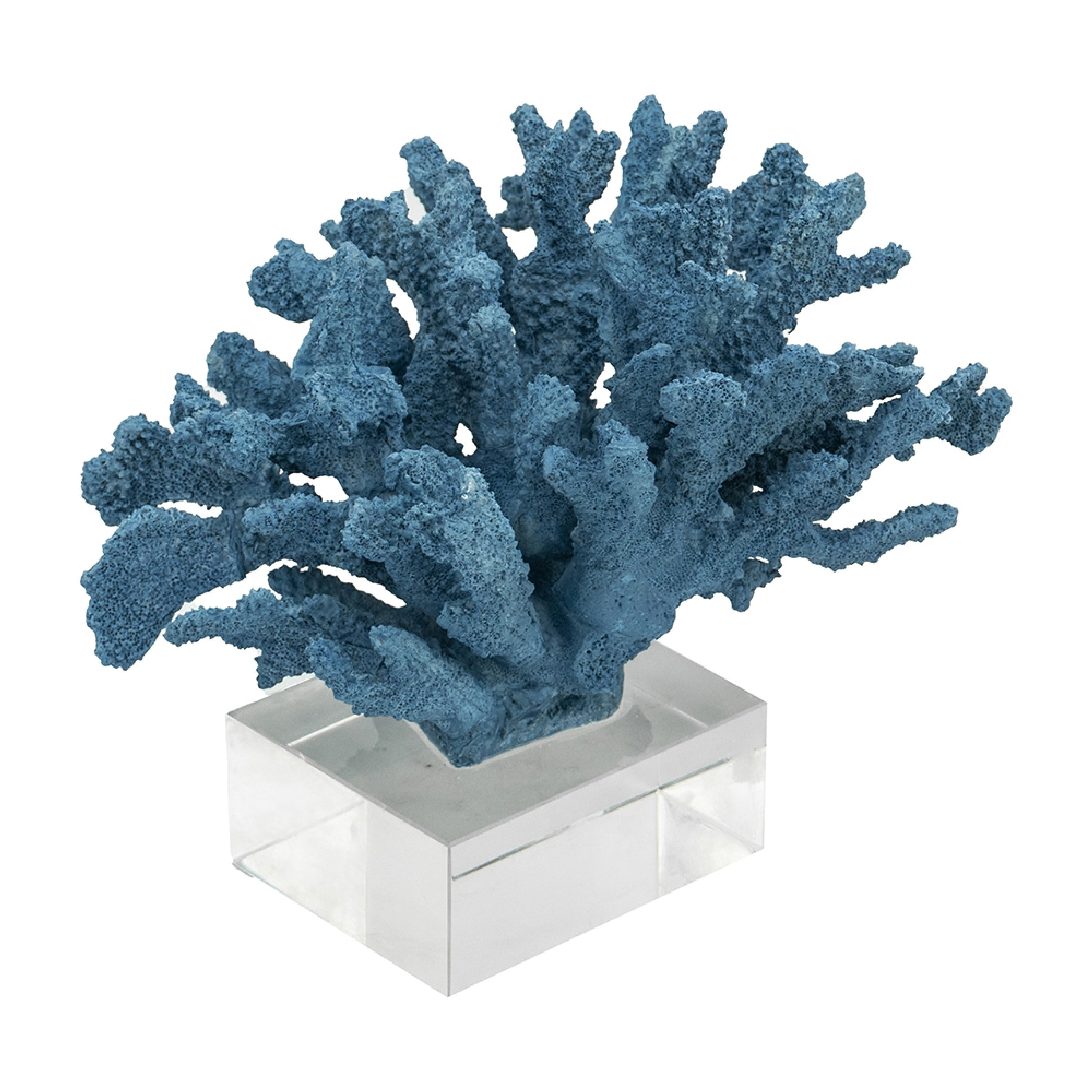 Davy Expansive Faux Coral Accent Clear Glass Rich Blue Polyresin 10 Inch