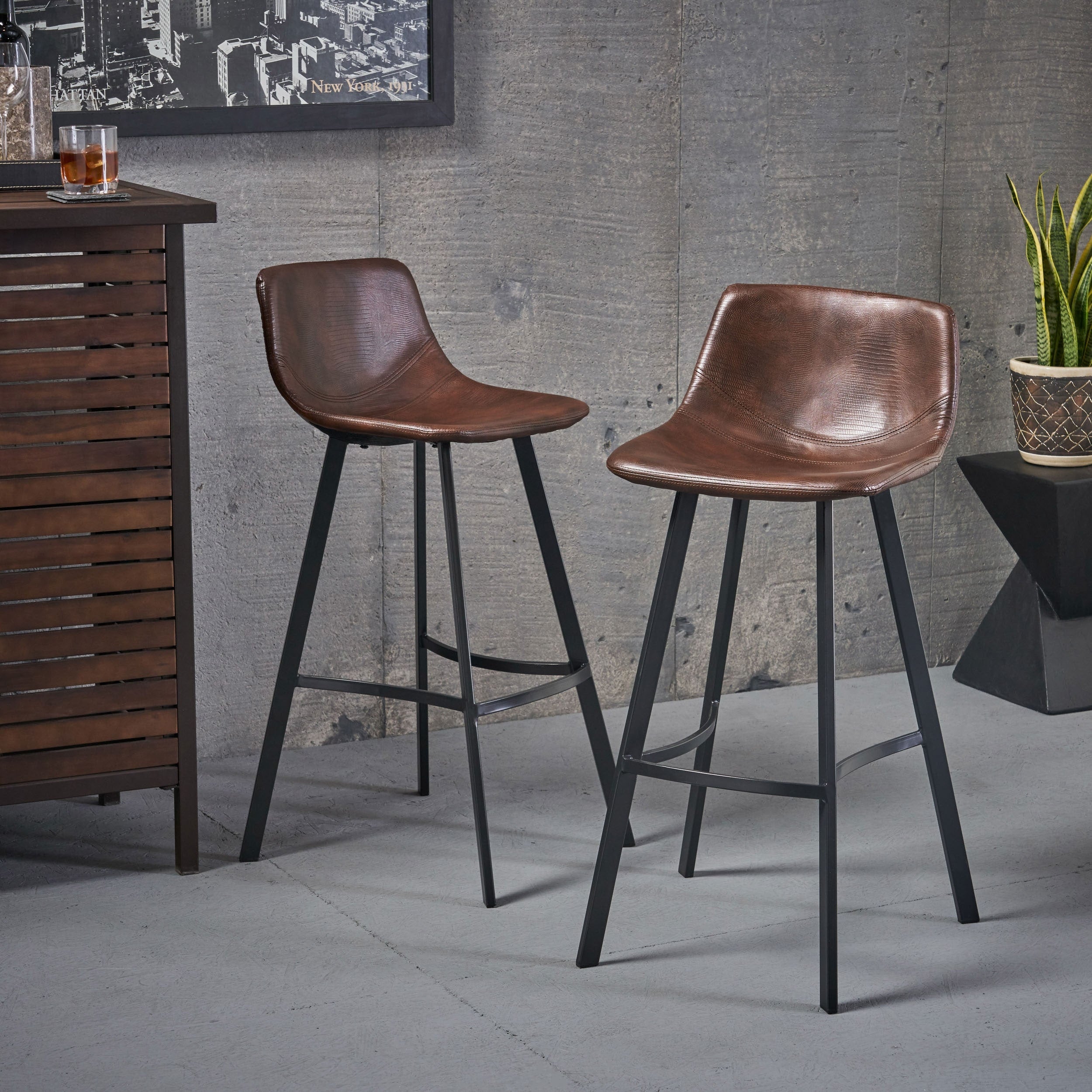 Dax 30 Inch Faux Leather Snake Skin Pattern Barstool Set Of 2 By Christopher Knight Home
