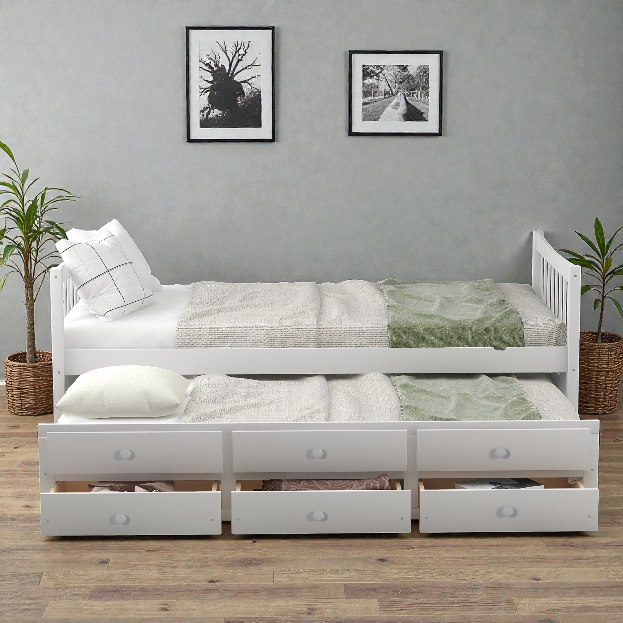 Daybed With Trundle And 3 Drawers Solid Wood Twin Full Daybed With Storage Space Saving Guest Bed