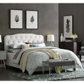 Dayton King Size White Leather Platform Bed With Button Tufted Headboard