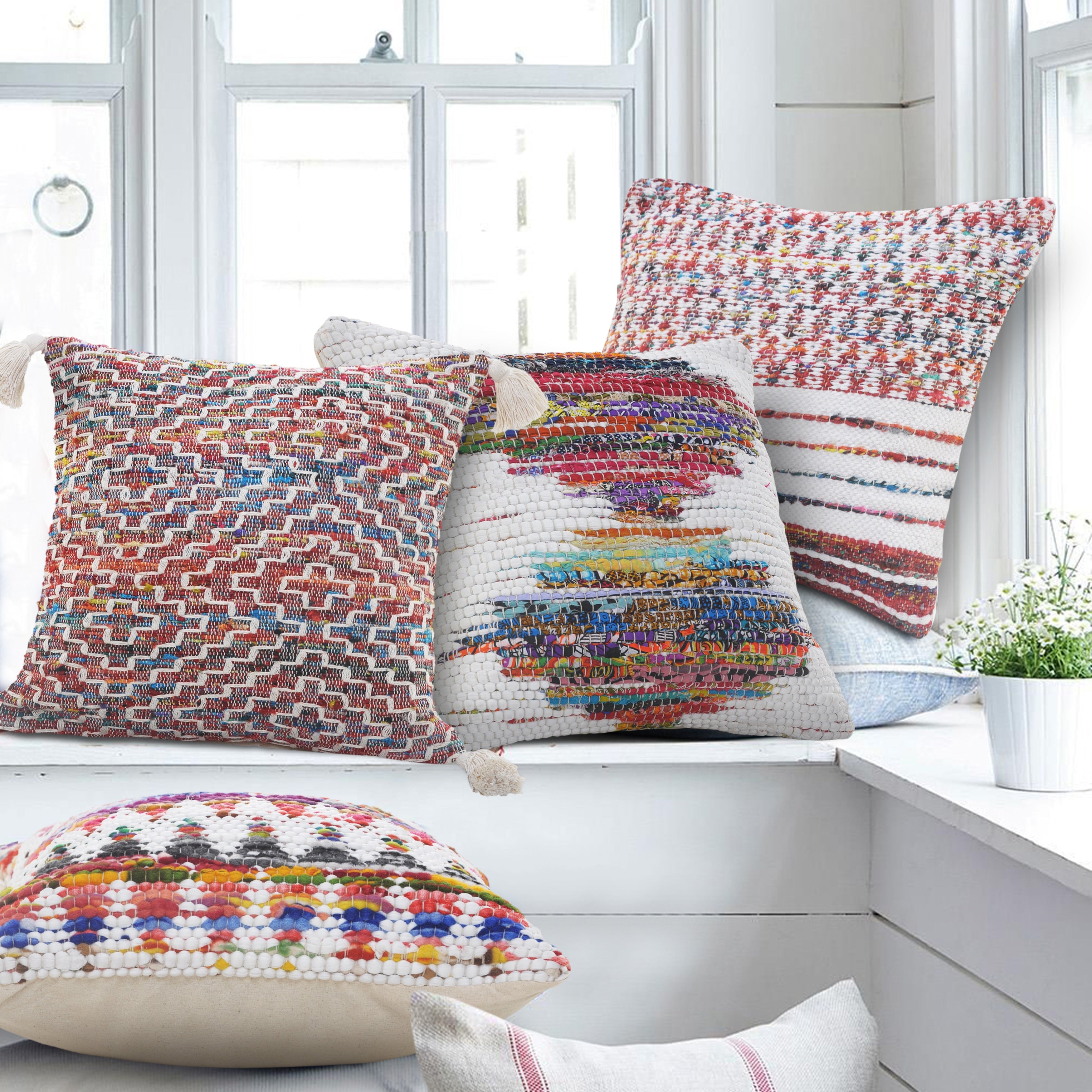 Dazzling Diamonds Chindi Throw Pillow With Tassels
