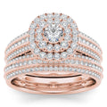 De Couer 10K Rose Gold 1Ct Tdw Double Halo Diamond Bridal Set Pink