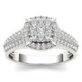 De Couer 10K White Gold 1 2Ct Tdw Diamond Cluster Halo Engagement Ring White H I