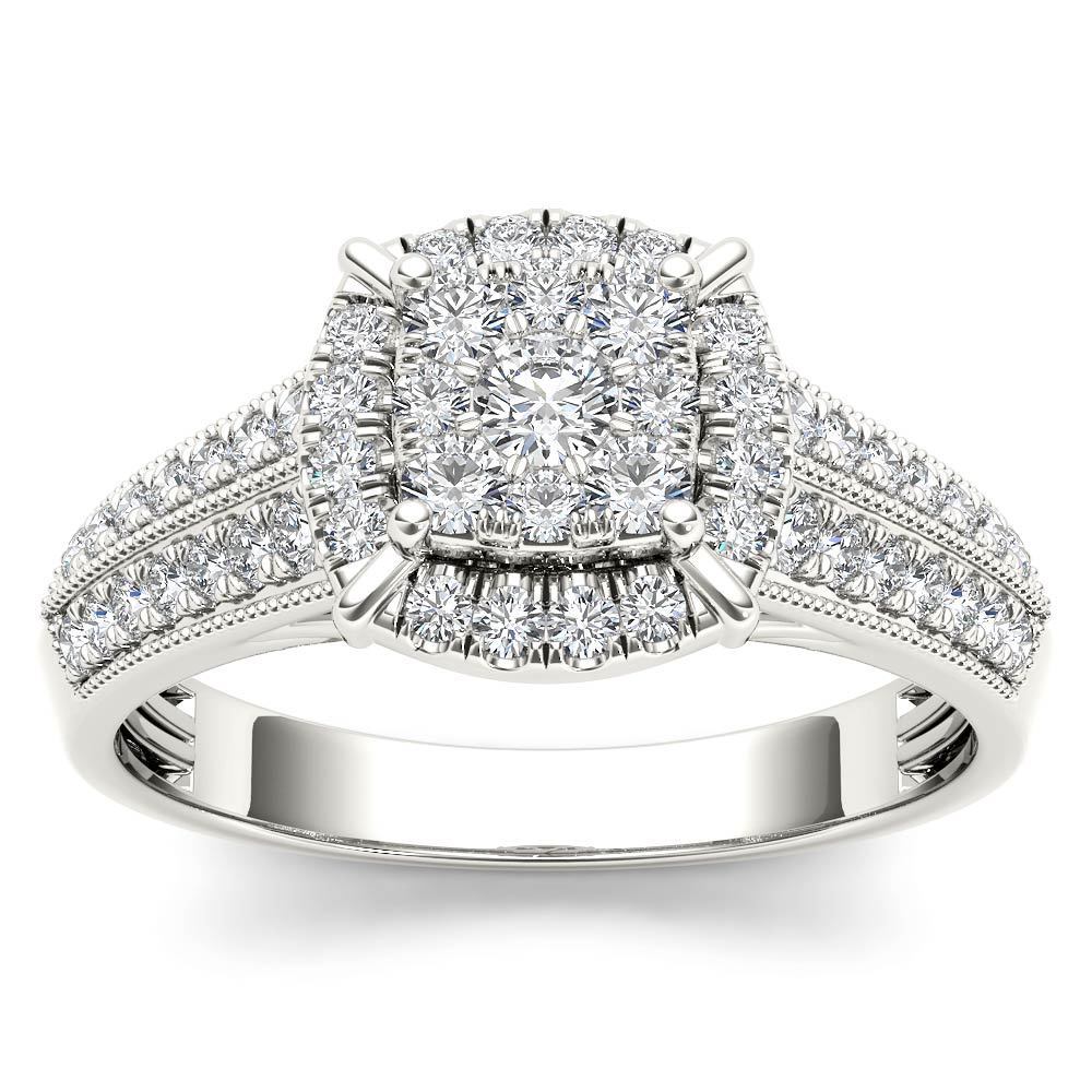 De Couer 10K White Gold 1 2Ct Tdw Diamond Cluster Halo Engagement Ring White H I
