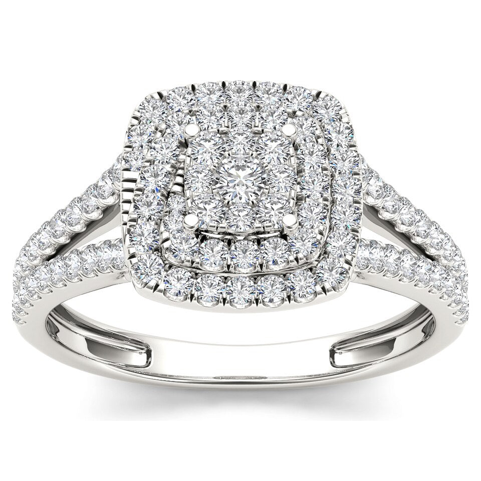 De Couer 10K White Gold 1 2Ct Tdw Diamond Double Halo Engagement Ring