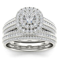 De Couer 10K White Gold 1Ct Tdw Double Halo Diamond Bridal Set White H I