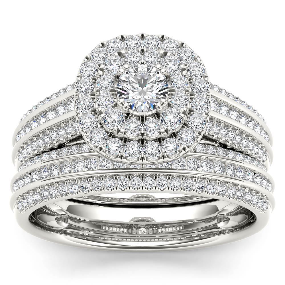 De Couer 10K White Gold 1Ct Tdw Double Halo Diamond Bridal Set White H I