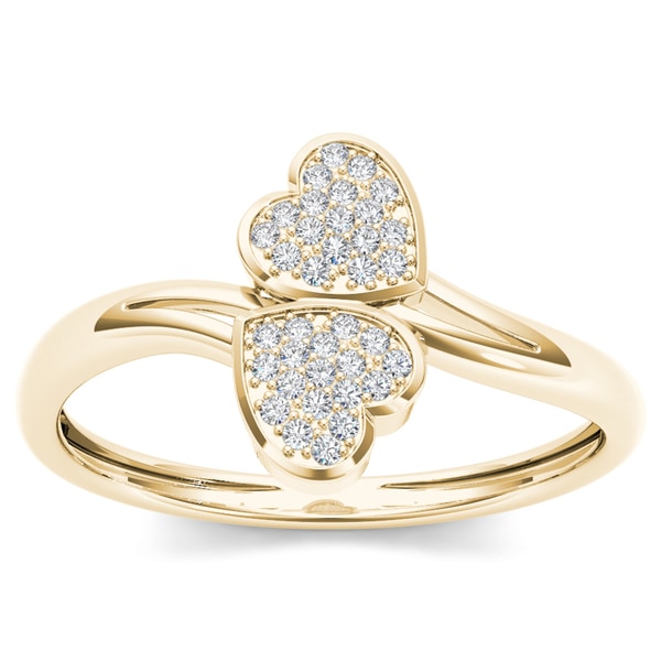 De Couer 10K Yellow Gold 1 20Ct Tdw Diamond Two Heart Wrap Ring