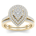De Couer Igi Certified 14K Yellow Gold 1 2Ct Tdw Diamond Cluster Pear Shaped Frame Bridal Set