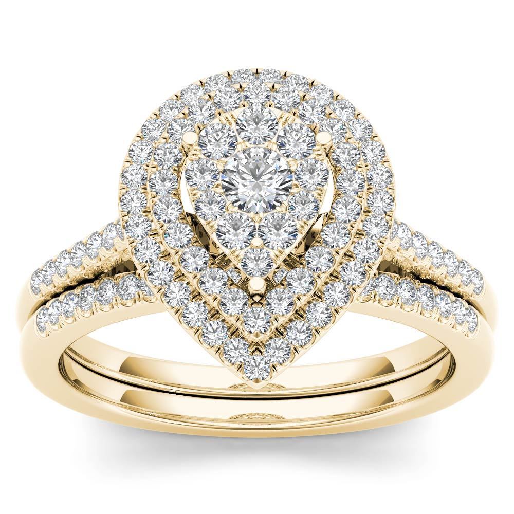 De Couer Igi Certified 14K Yellow Gold 1 2Ct Tdw Diamond Cluster Pear Shaped Frame Bridal Set