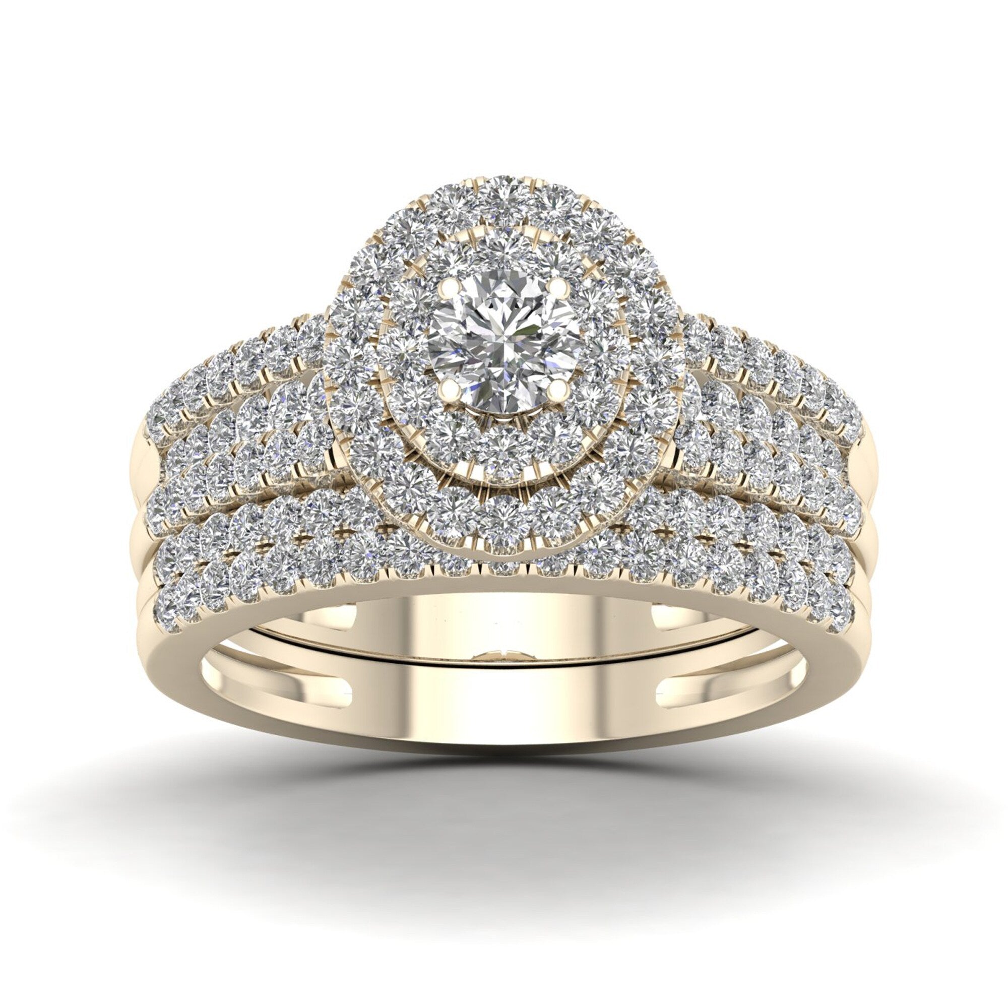 De Couer 1Ct Tdw Diamond Halo Engagement Ring Set Yellow