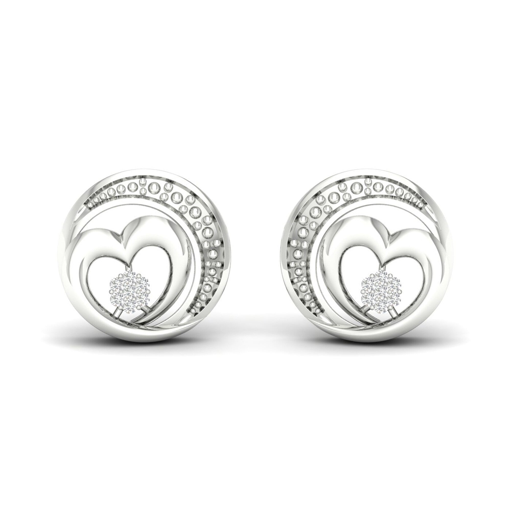 De Couer S925 Sterling Silver 1 20Ct Tdw Diamond Heart In Swirled Circle Stud Earrings