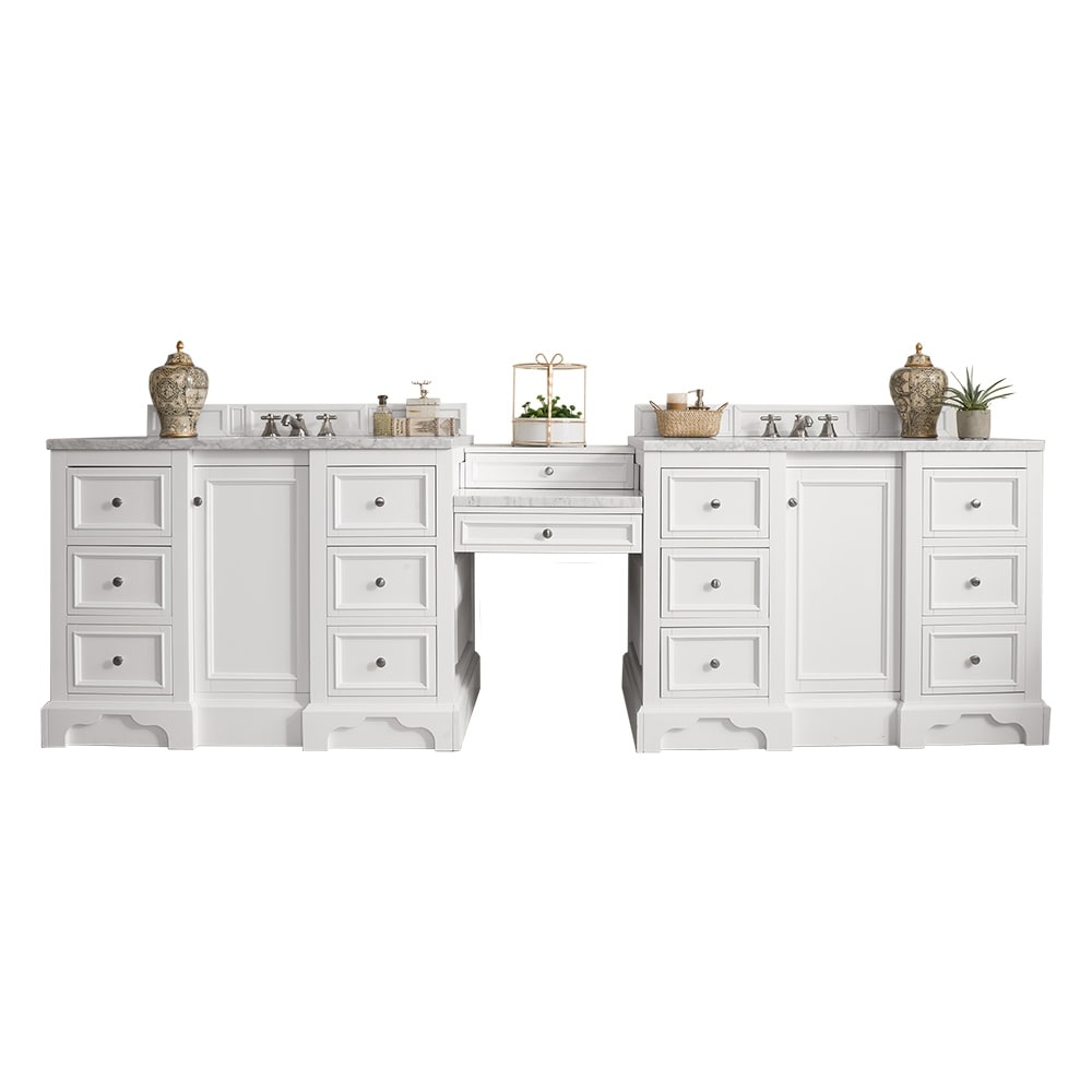 De Soto 118 Double Vanity Set Bright White With Makeup Table 3 Cm Carrara Marble Top