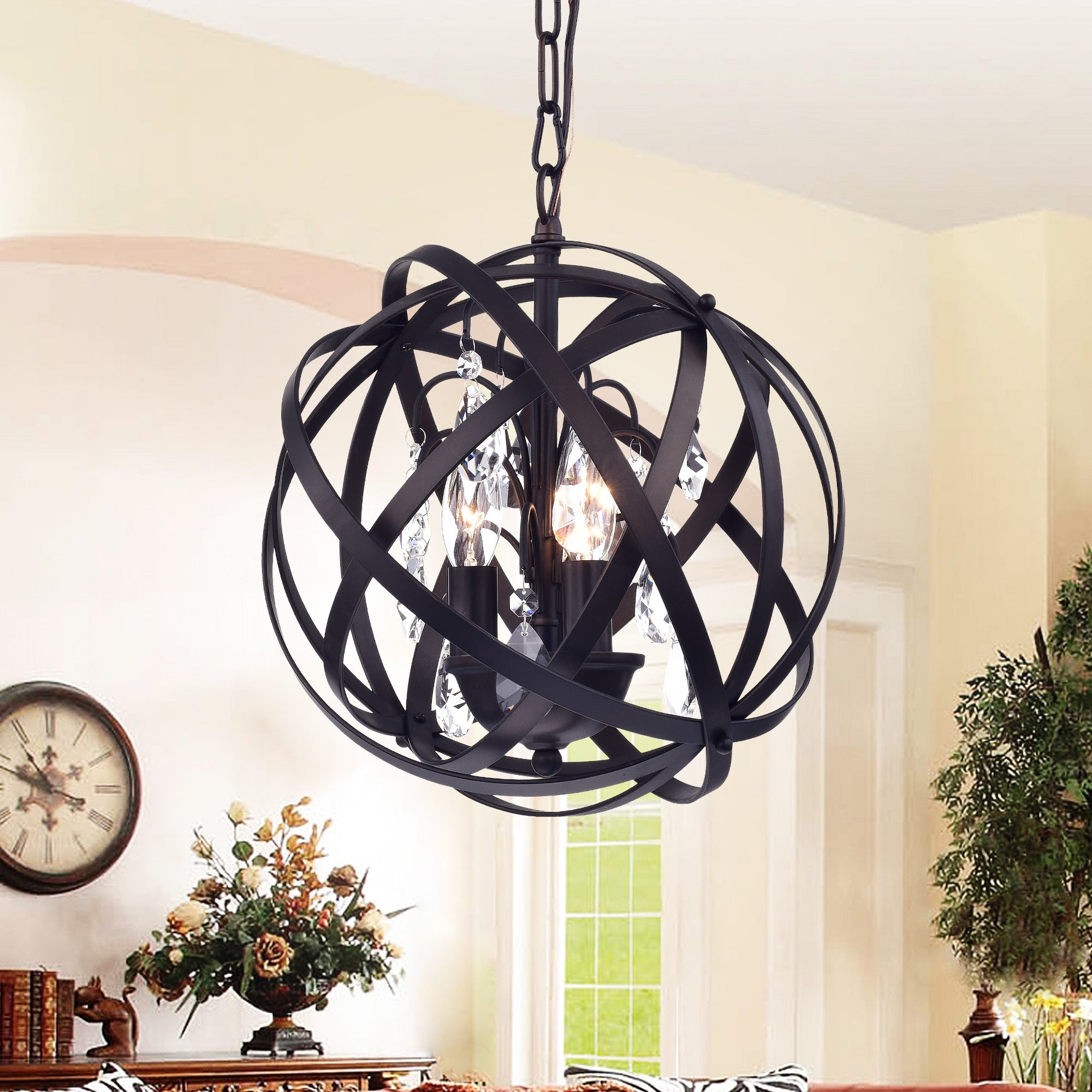 Deadra Antique Bronze Finish Metal 13 Inch Globe Cage Pendant