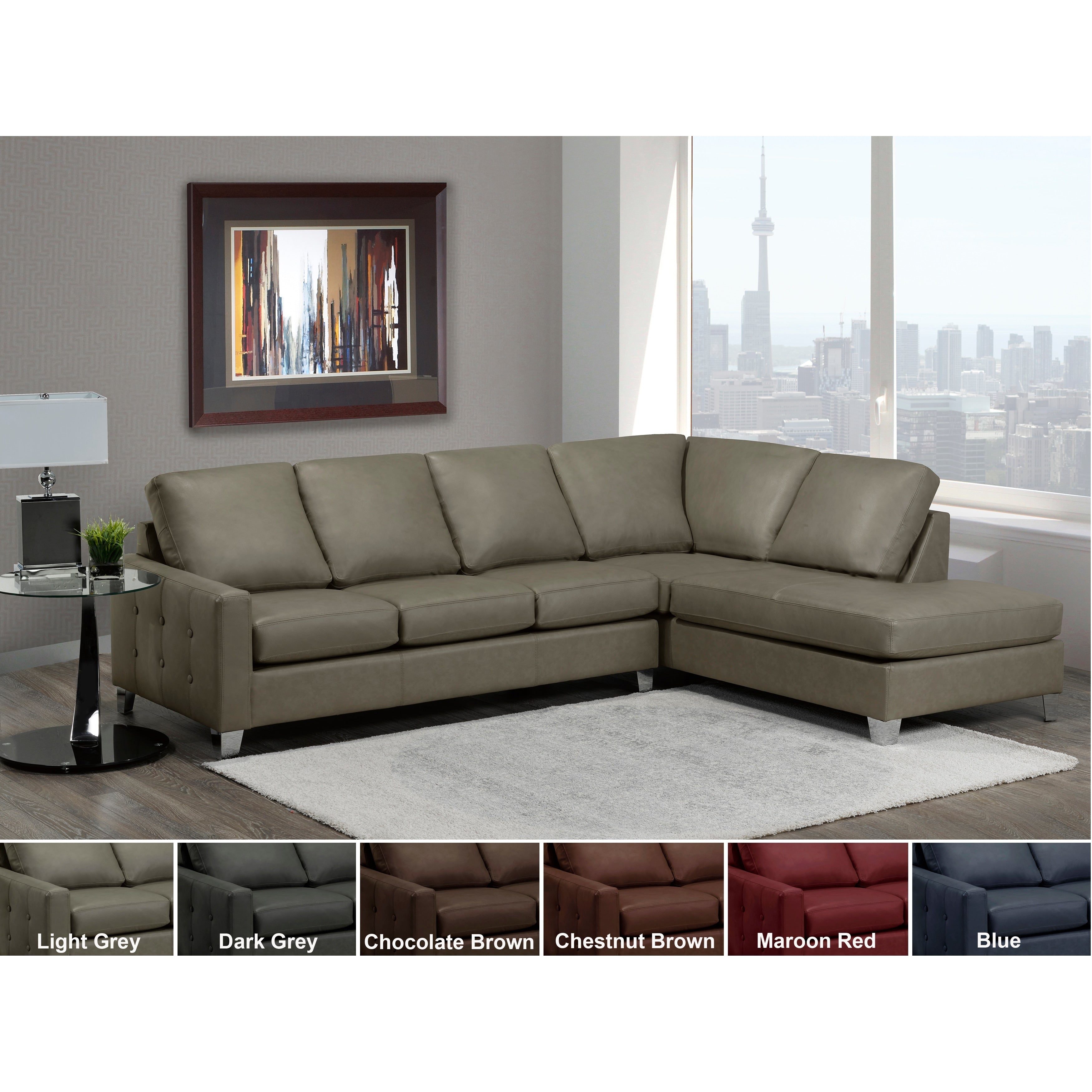 Dean Premium Top Grain Italian Leather Tufted Sectional Sofa
