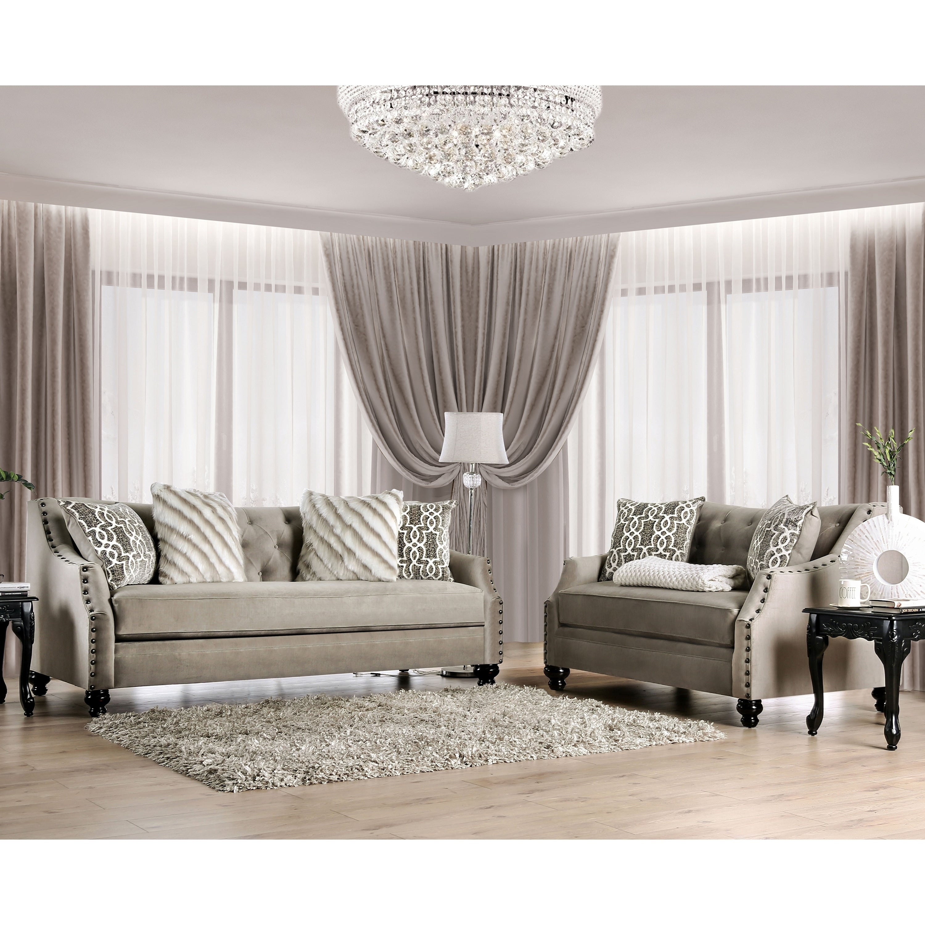 Silver Orchid Bennett Light Brown 2 Piece Tufted Living Room Set