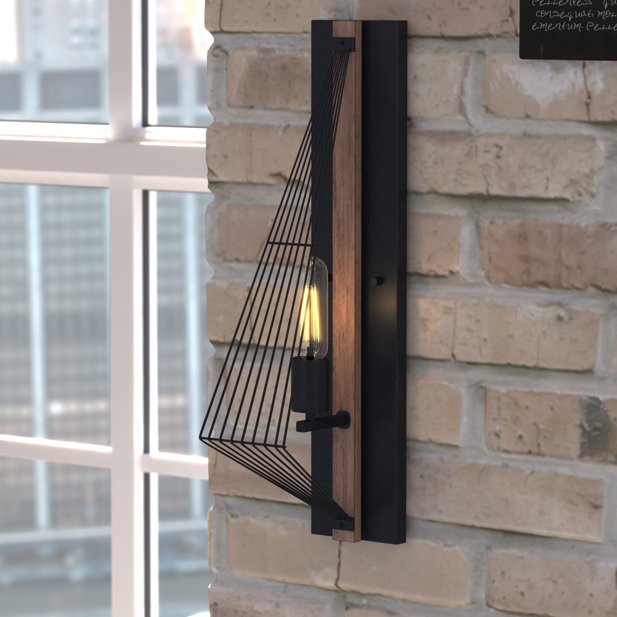 Vaxcel Dearborn 1L Wall Light Burnished Oak Black Iron