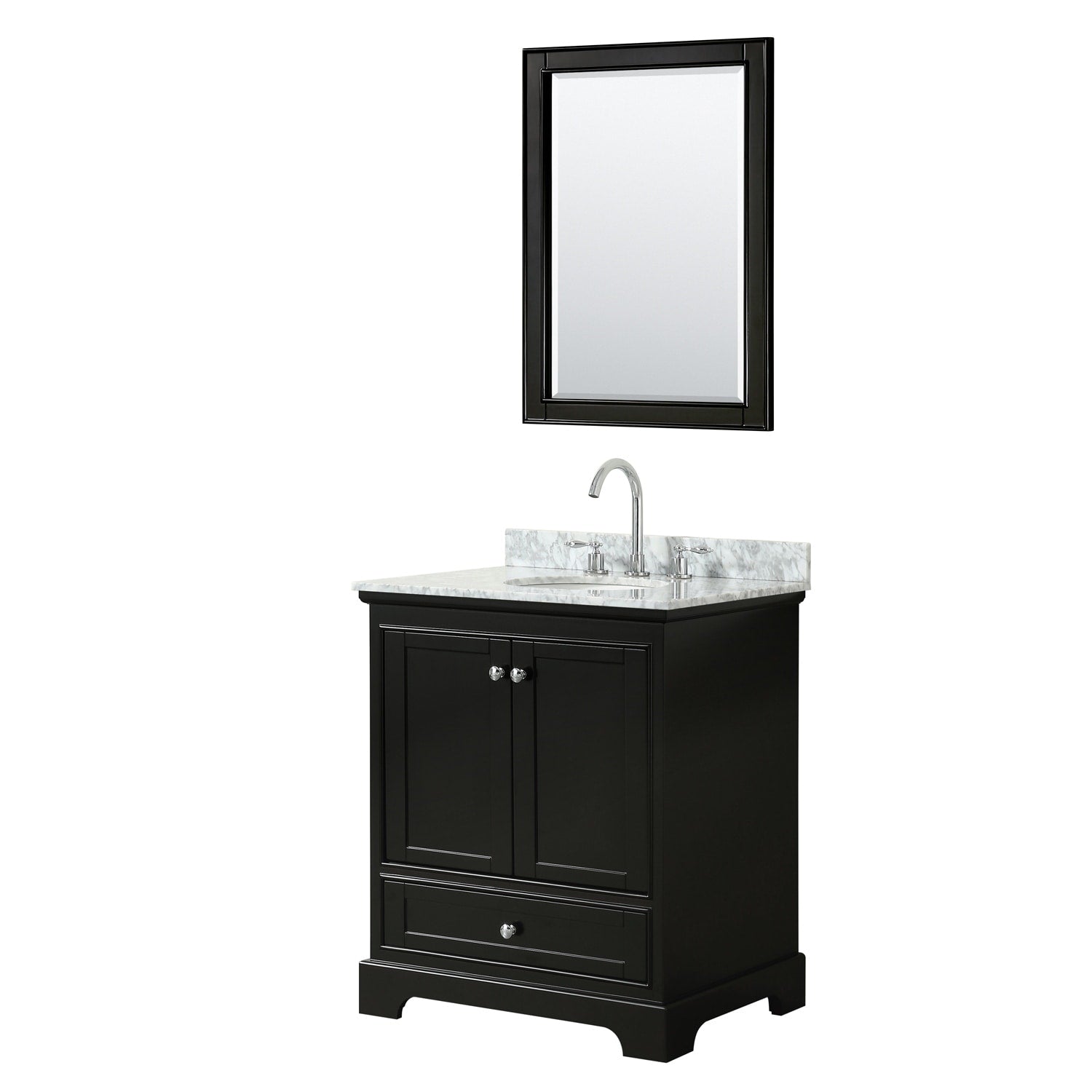 Deborah 30 Inch Dark Espresso Single Vanity Oval Sink 24 Inch Mirror