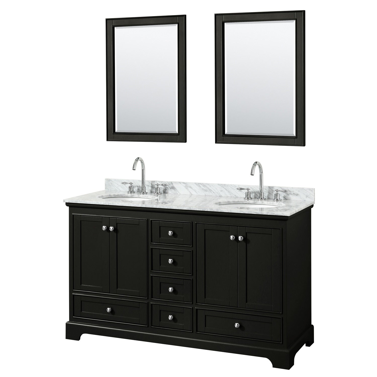 Deborah 60 Inch Dark Espresso Double Vanity Oval Sinks 24 Inch Mirrors