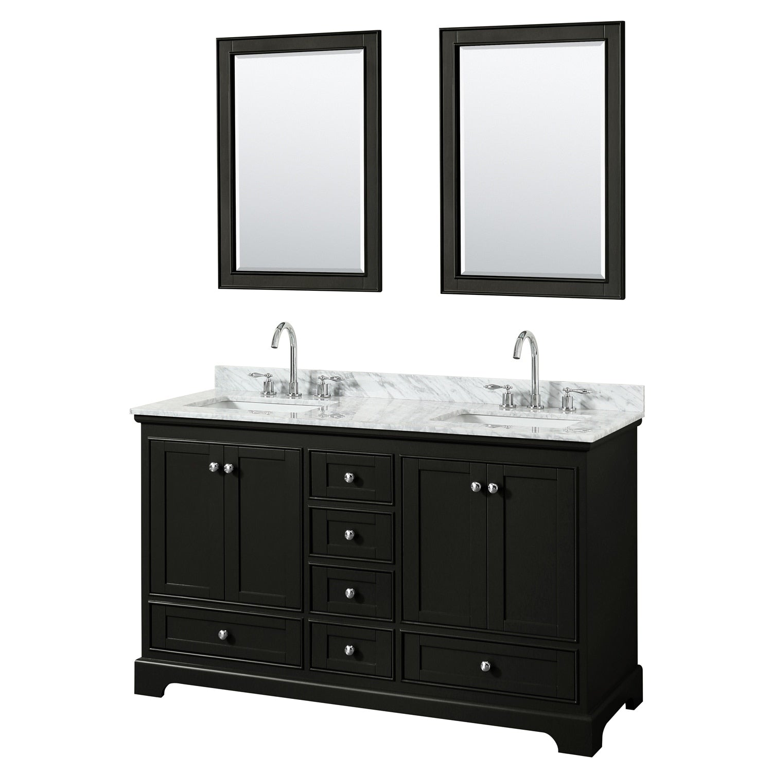 Deborah 60 Inch Dark Espresso Dbl Vanity Square Sinks 24 Inch Mirrors