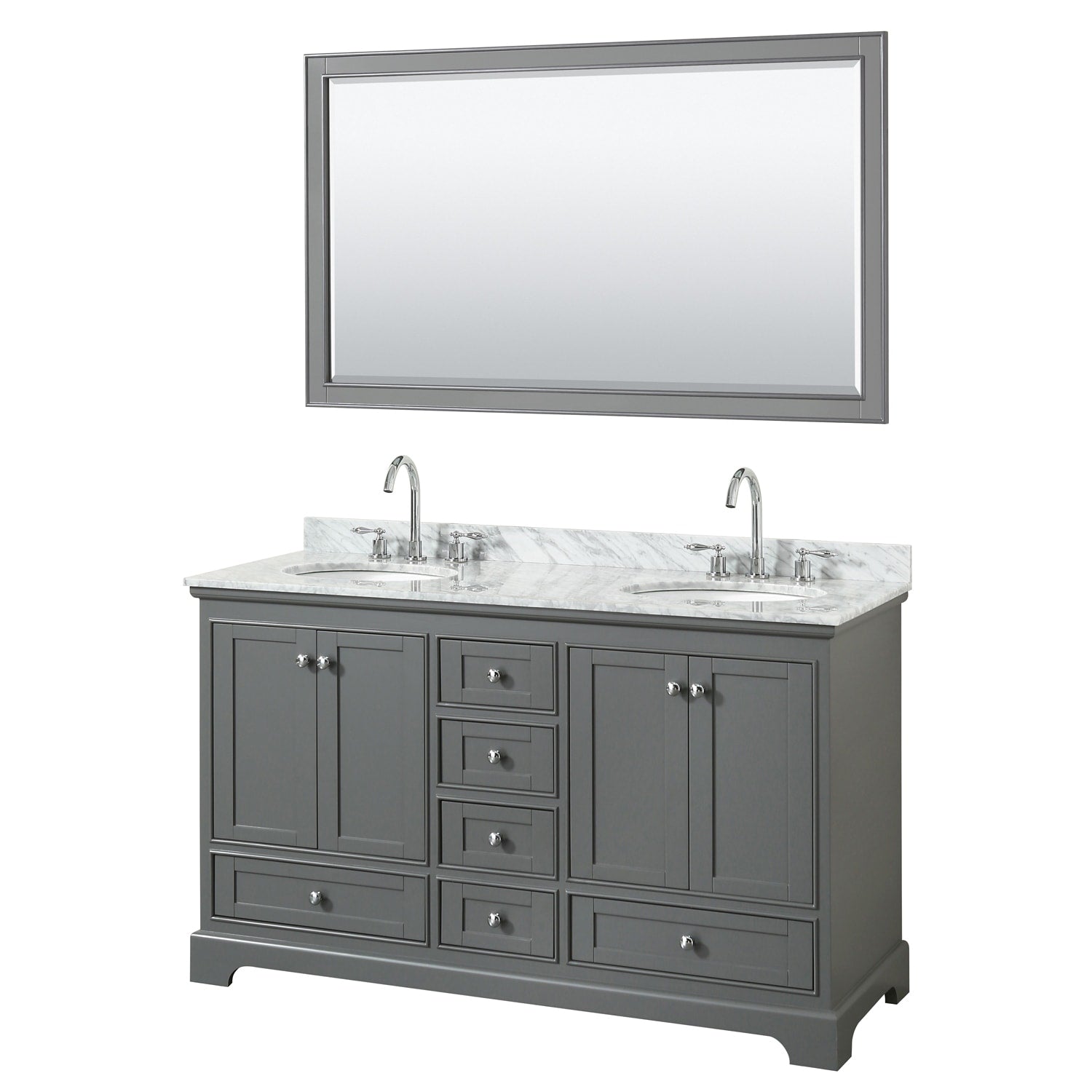 Deborah 60 Inch Dark Gray Double Vanity Oval Sinks 58 Inch Mirror