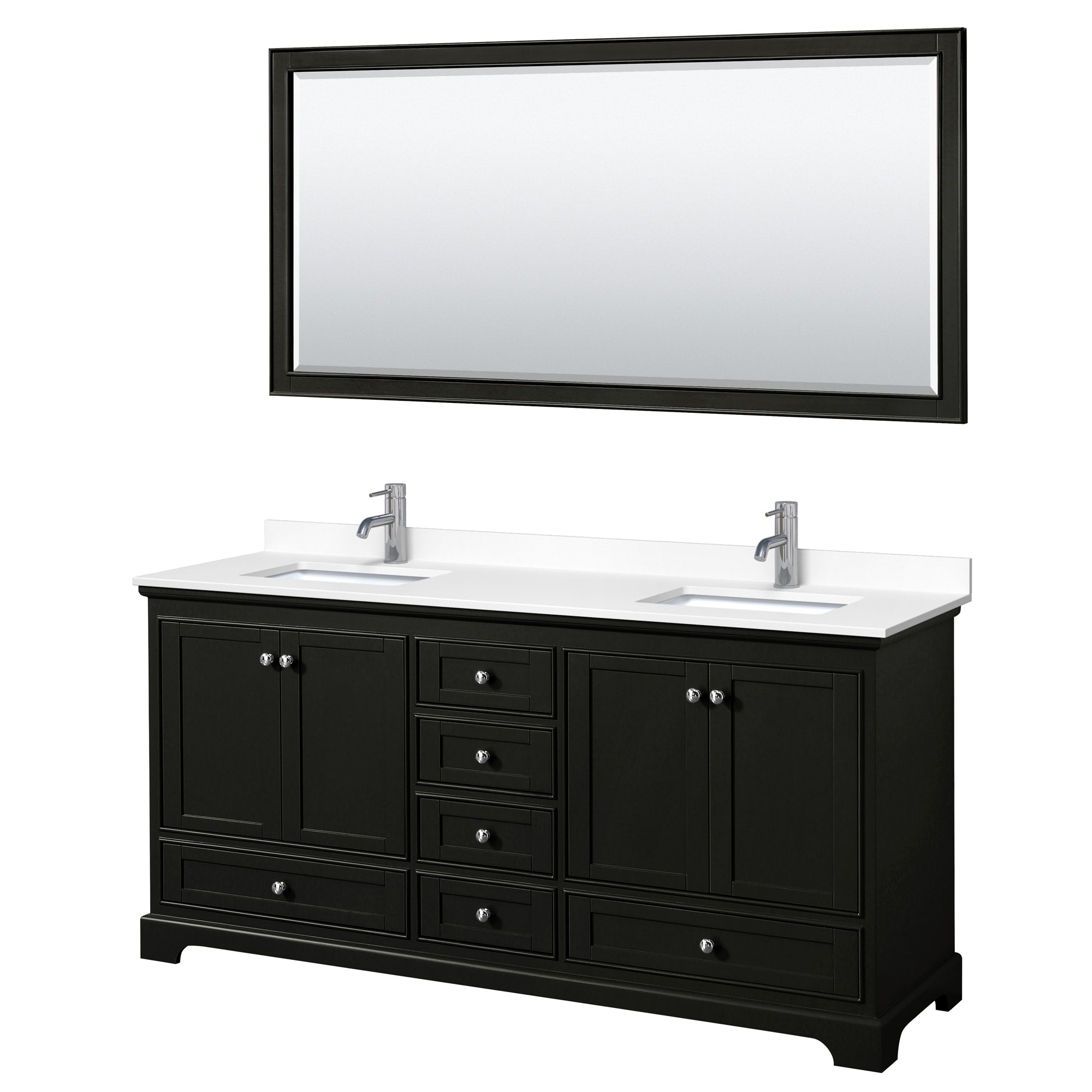 Deborah 72 Inch Double Vanity Cultured Marble Top 70 Inch Mirror