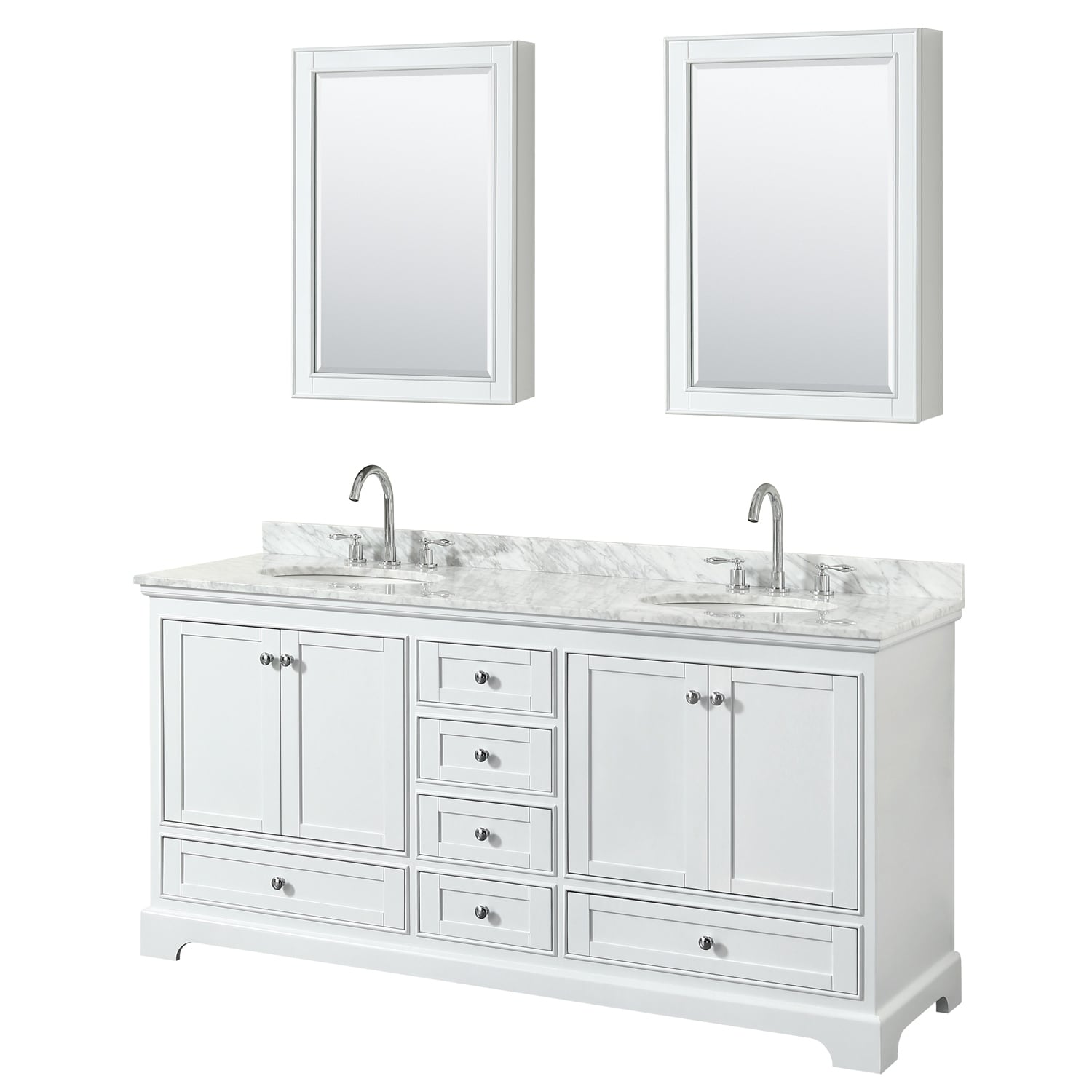 Deborah 72 Inch White Double Vanity Oval Sinks Med Cabs